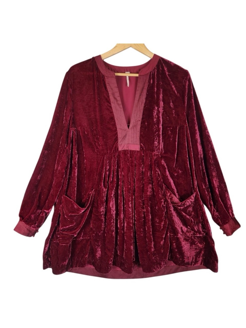 Free People Velvet V-Neck Tunic/Dress Burgundy
